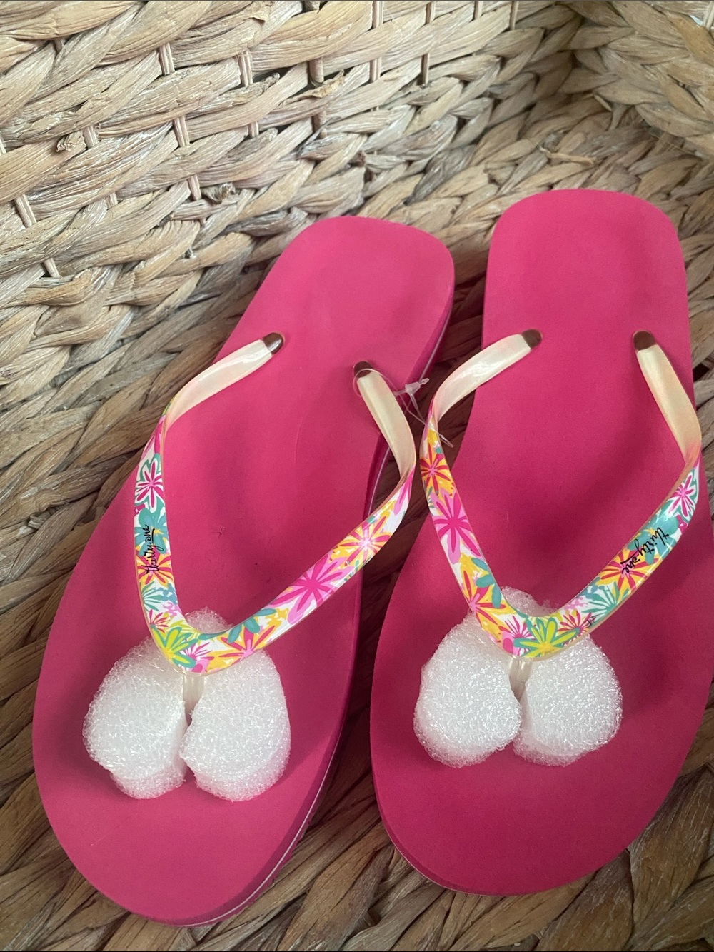 thirty-one Hot Pink Flip Flops with Multicolor Floral Straps